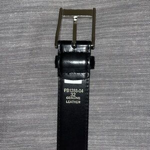 Bosca Black Leather Belt with Rectangular Buckle and Adjustable Holes